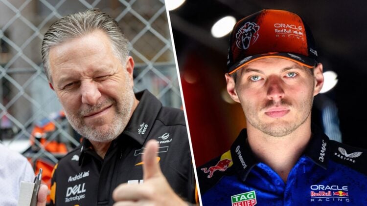 McLaren CEO Zak Brown speaks to the media on the 2026 Monaco Grand Prix grid and Red Bull driver Max Verstappen arrives in the 2026 Austrian GP pad...