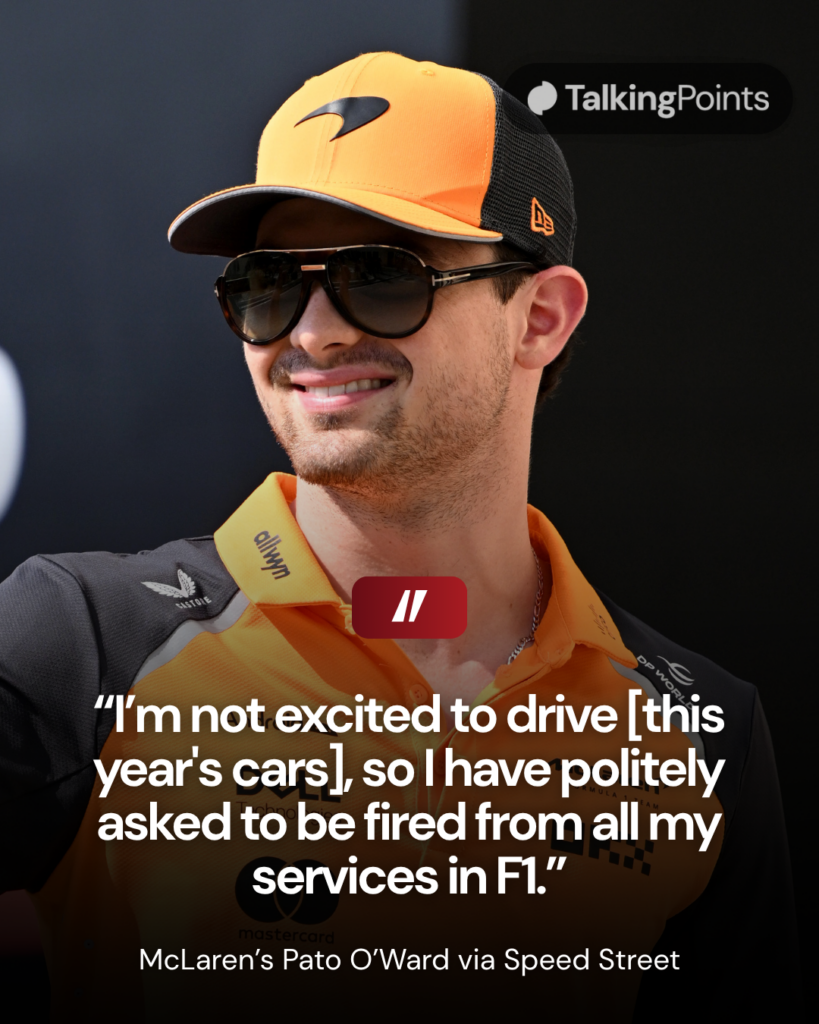 McLaren reserve driver Pato O'Ward gives a thumbs up in the F1 paddock