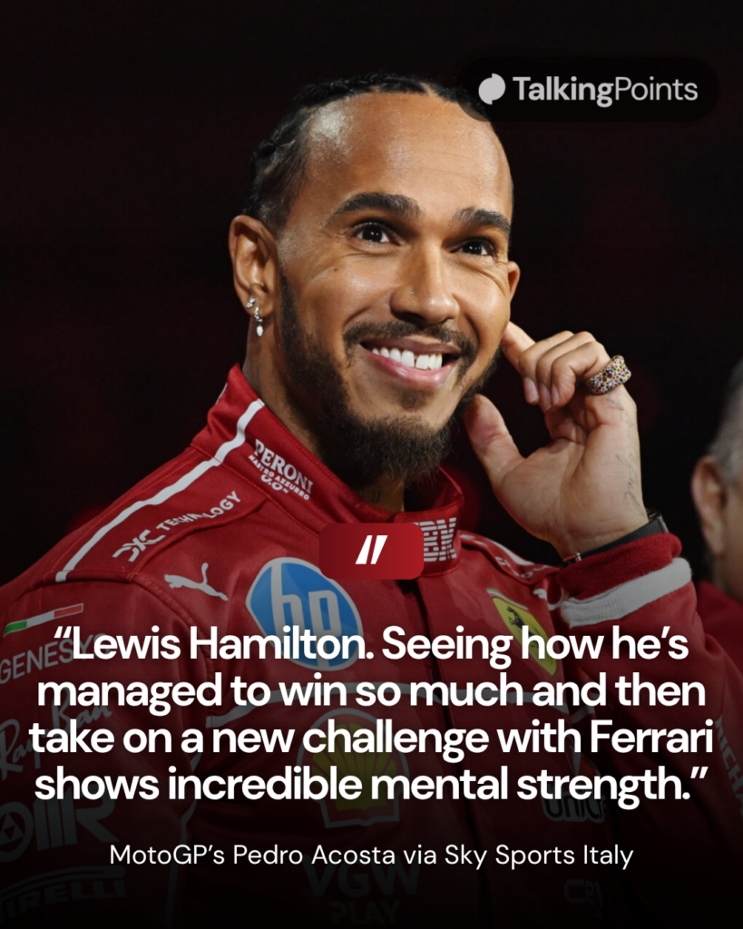Lewis Hamilton standing on stage during the F1 75 event in 2025.