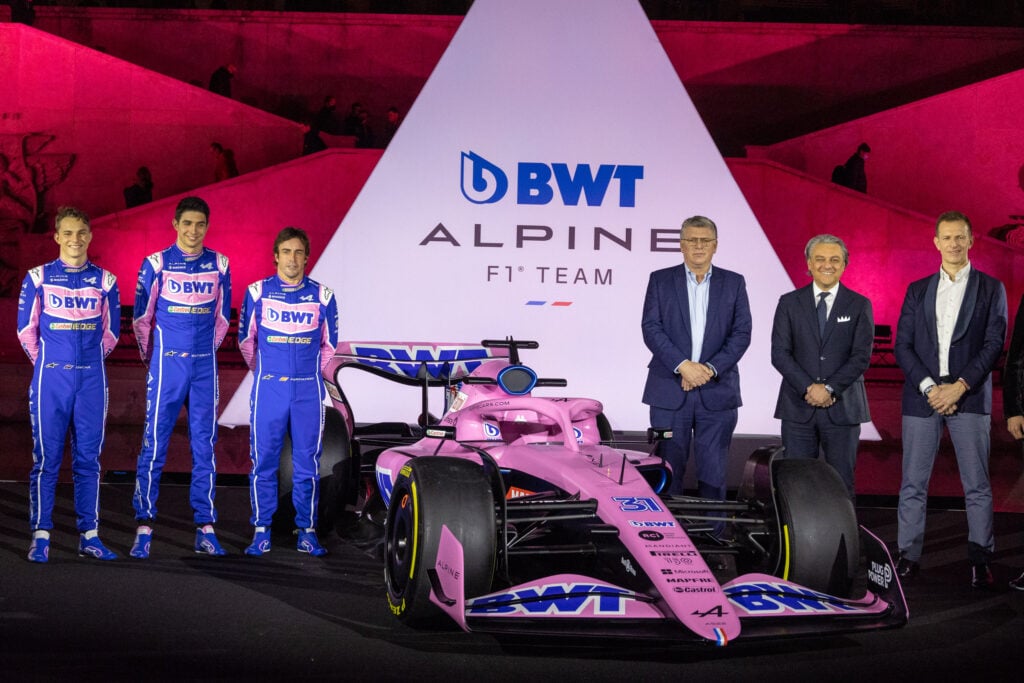 Alpine launch their 2022 F1 car at Palais De Tokyo with Fernando Alonso, Esteban Ocon and Luca de Meo among those on stage