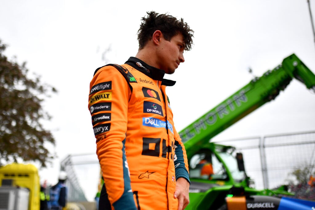 Lando Norris of McLaren looks on after retiring from the Canadian Grand Prix