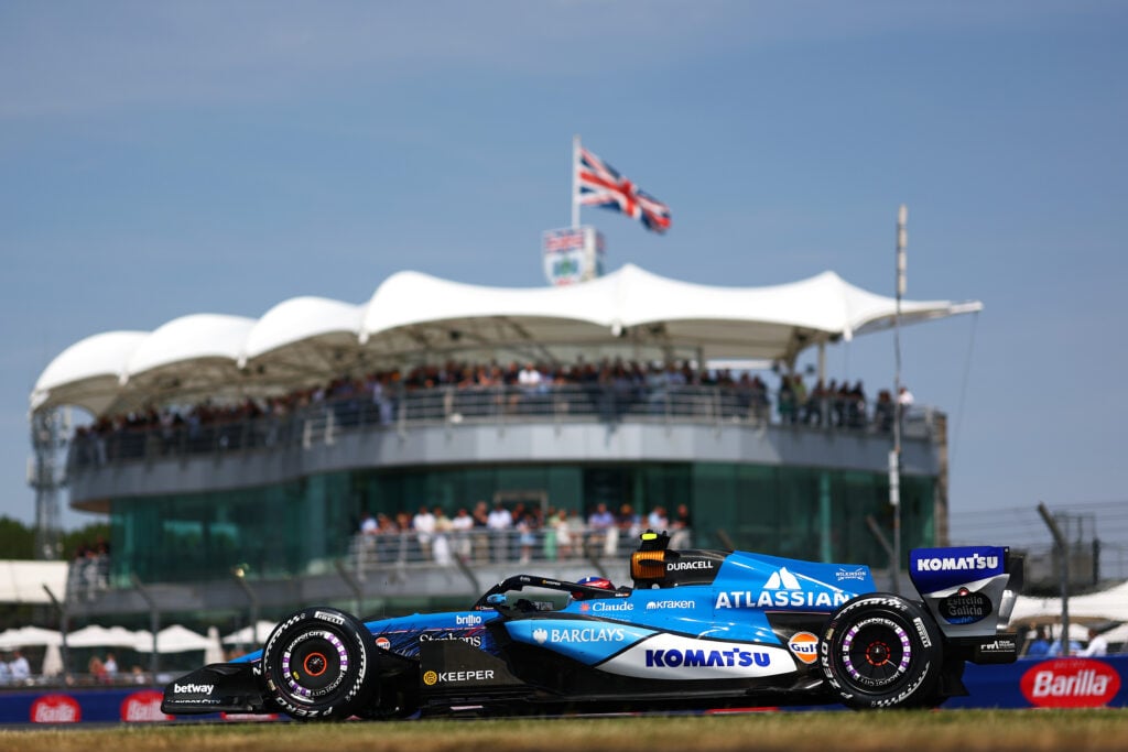 Williams driver Carlos Sainz on track at Silverstone during practice at the 2026 F1 British Grand Prix
