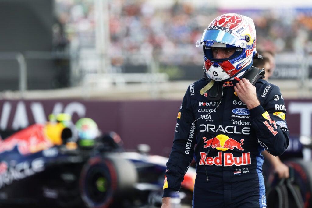 Max Verstappen of Red Bull walks in parc ferme at the British Grand Prix