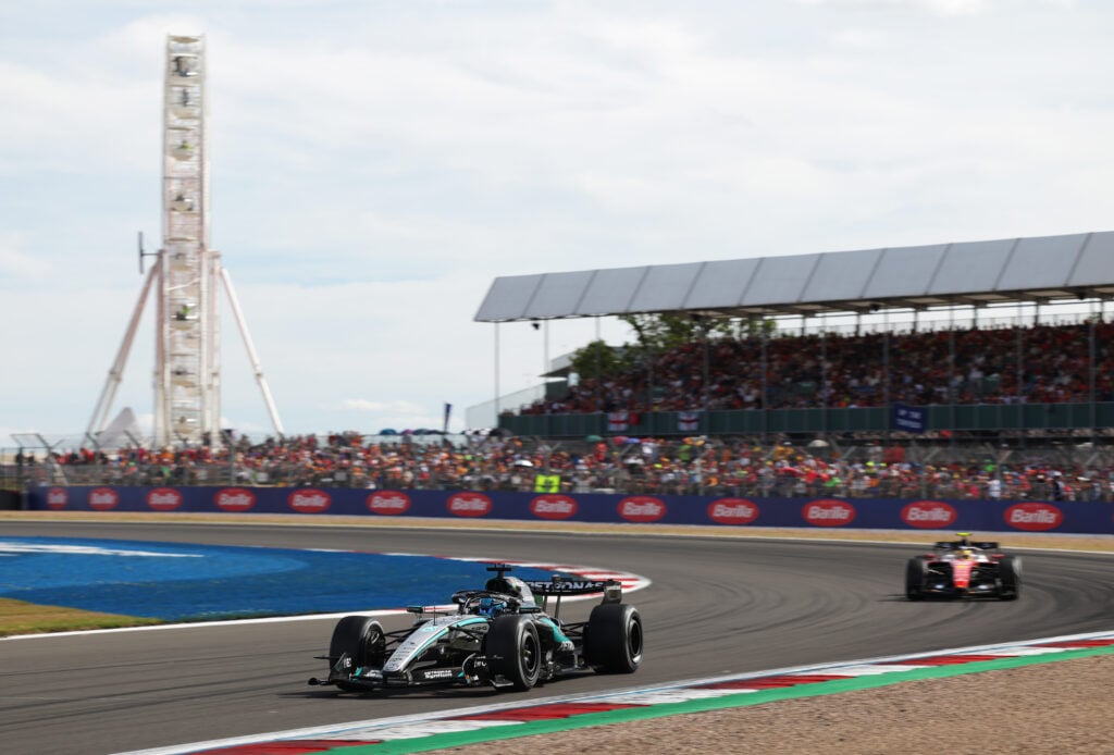 Mercedes driver George Russell on track during the 2026 F1 British Grand Prix