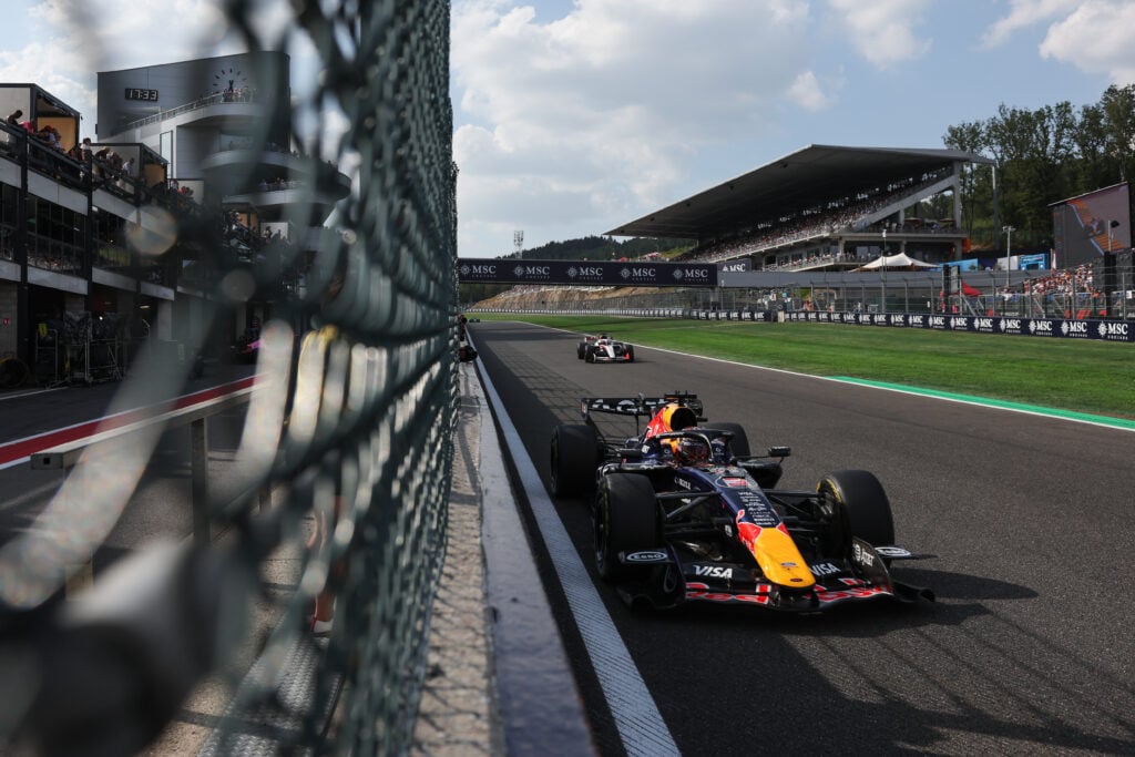Red Bull driver Max Verstappen on track during practice at the 2026 F1 Belgian Grand Prix