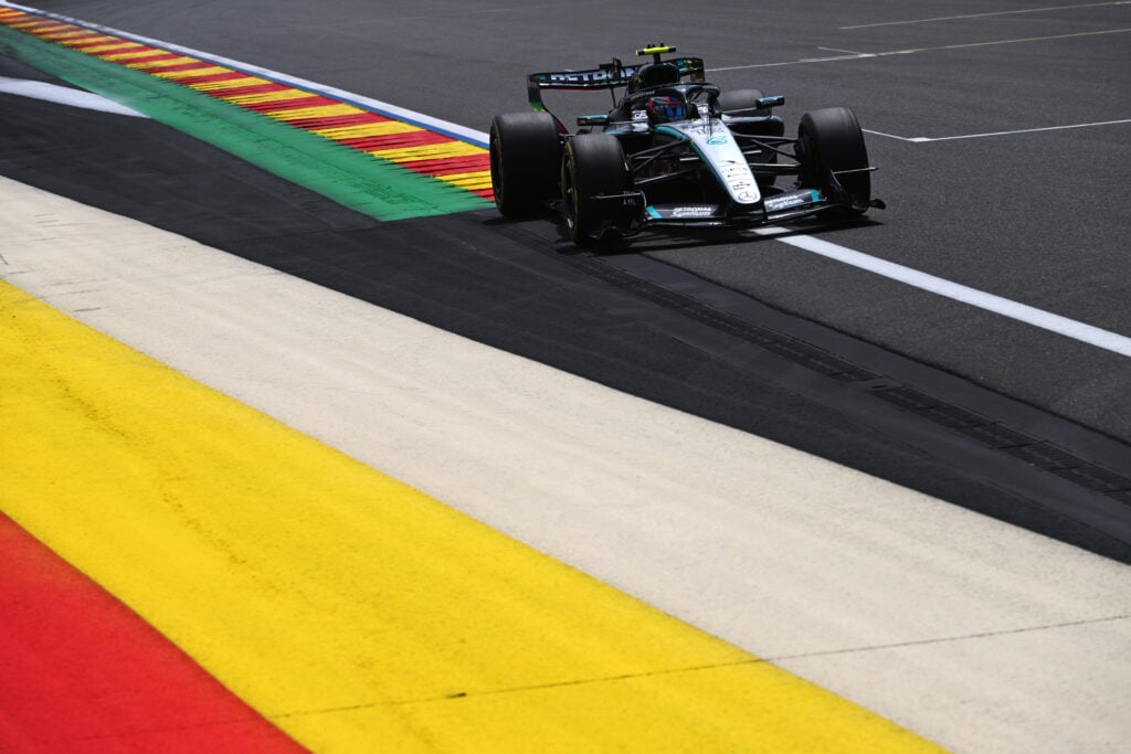 Mercedes driver Andrea Kimi Antonelli on track during FP1 at the 2026 F1 Belgian Grand Prix