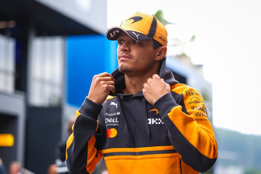 Lando Norris of McLaren ahead of Final Practice 3 at the Belgian Grand Prix in Spa, Belgium.
