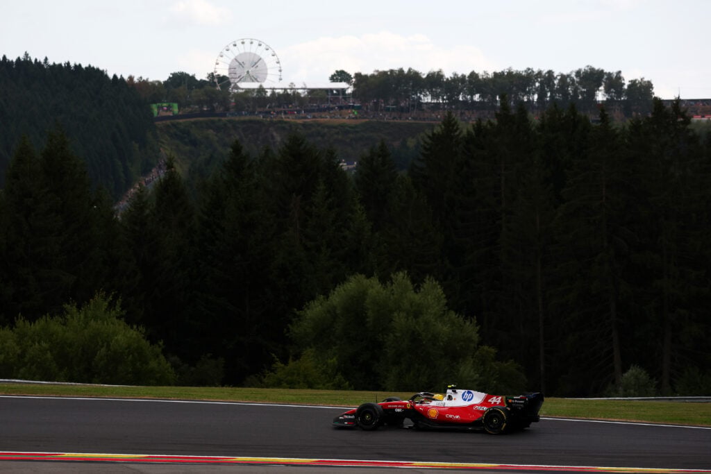 Ferrari driver Lewis Hamilton on track during the 2026 F1 Belgian Grand Prix