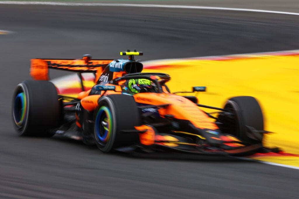 Lando Norris of McLaren driving during the Belgian Grand Prix.