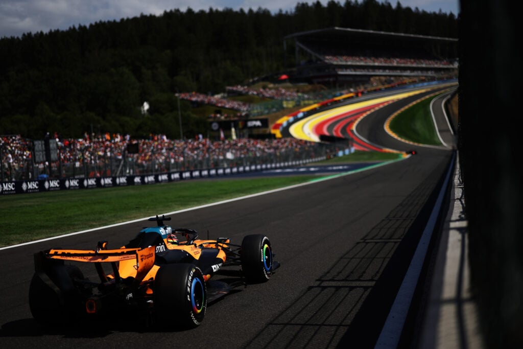 McLaren driver Oscar Piastri on track during the 2026 F1 Belgian Grand Prix