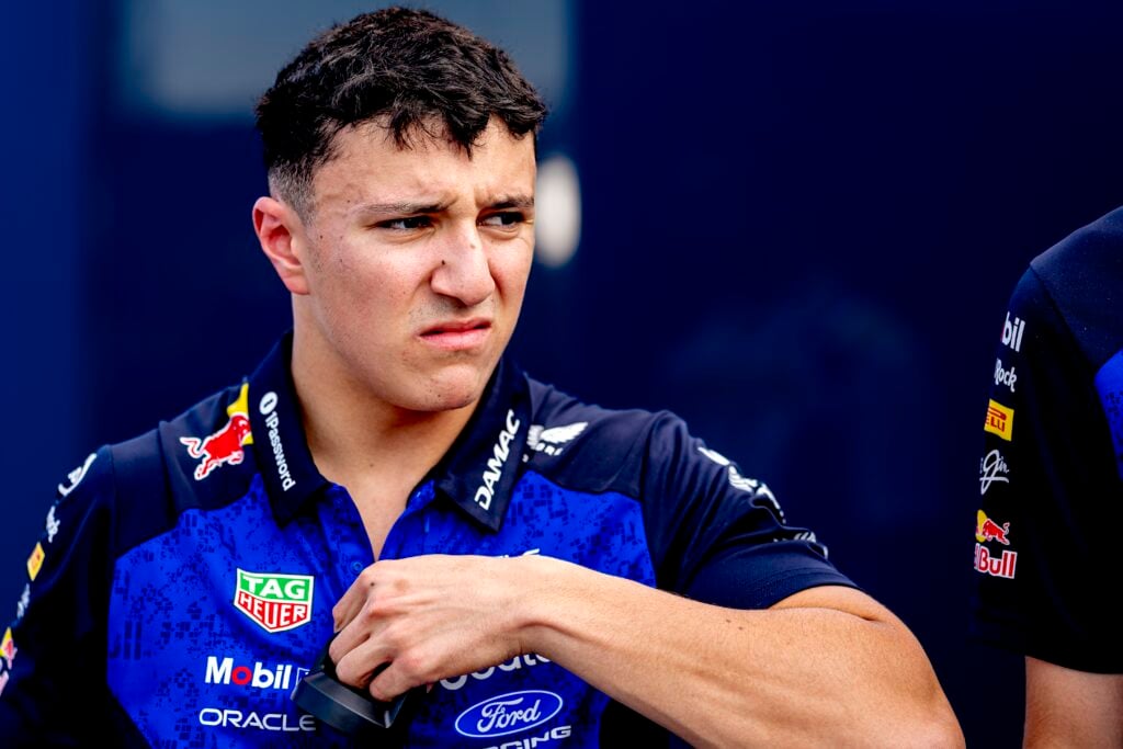 Isack Hadjar of Red Bull looks on ahead of qualifying at the Hungarian Grand Prix.