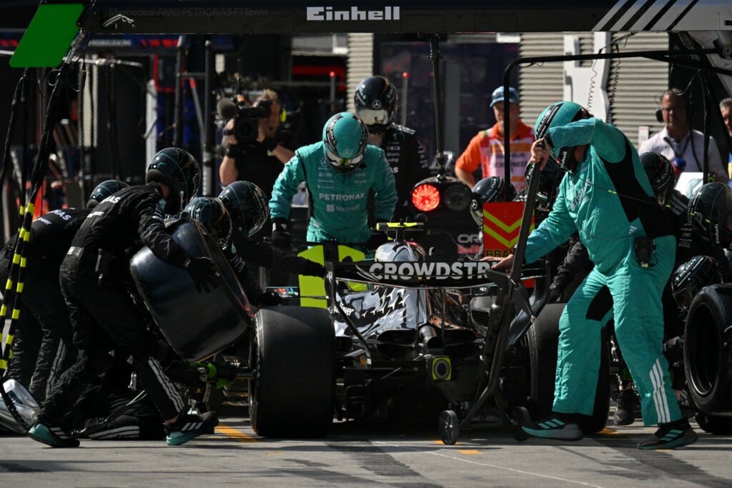 Kimi Antonelli of Mercedes enters the pit lane at the Hungarian Grand Prix.