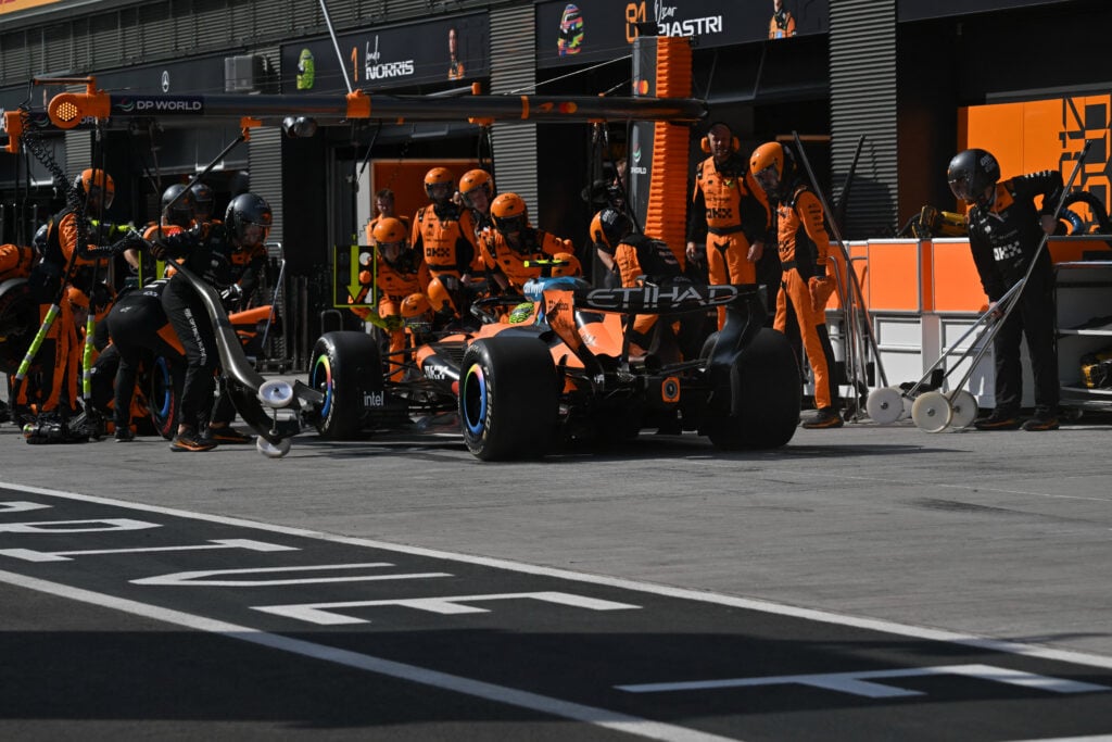 Oscar Piastri of McLaren enters the pits during the Hungarian Grand Prix.