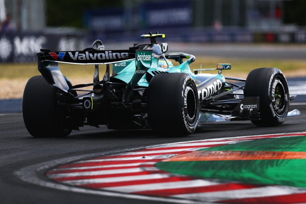 Aston Martin driver Fernando Alonso on track during FP1 at the 2026 F1 Hungarian Grand Prix