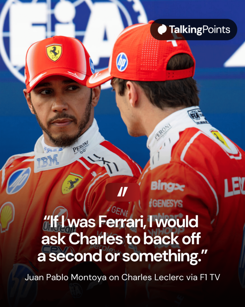 Lewis Hamilton and Charles Leclerc of Ferrari speak after qualifying at the 2026 Hungarian Grand Prix