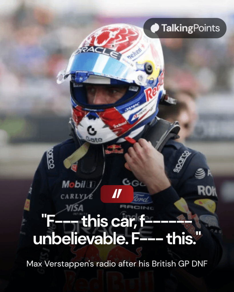 Max Verstappen of Red Bull walks in parc ferme at the British Grand Prix