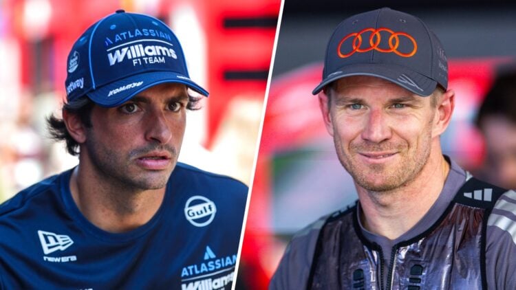 Williams driver Carlos Sainz in the Red Bull Ring paddock and Audi's Nico Hulkenberg speaks to the media at the 2026 F1 Austrian Grand Prix